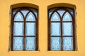 Stained glass old windows of Palanok Castle in Royalty Free Stock Photo