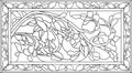 Stained-glass panel frame, abstract floral arrangement of buds and leaves. Window or door. Outline copy vector Royalty Free Stock Photo