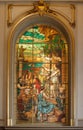 Stained glass representing a detailed religious scene