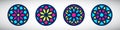 Stained glass round simple vector illustrations collection, circle shape, stylize flat rose window