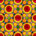 Stained glass seamless pattern with red flowers