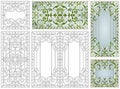 Stained glass set. Abstract geometric floral pattern in a rectangular and square frame. Vector Royalty Free Stock Photo