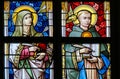 Stained Glass - Thomas Aquinas and Saint Teresa Royalty Free Stock Photo