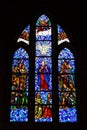 Stained glass window in Almudena Cathedral in Madrid, Spain