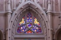 Stained glass in the window of the ancient gnosis cathedral