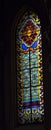 Stained glass in the window of the ancient gnosis cathedral