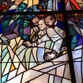 A stained glass window of the assassination attempt of St. John Paul II