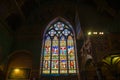 Stained glass window of the Basilica of the Holy Blood, Bruges, Belgium Royalty Free Stock Photo