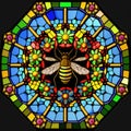 Stained glass window with bee. Generative AI Royalty Free Stock Photo