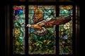 stained glass window, with a bird in flight, bringing light and color to the space Royalty Free Stock Photo