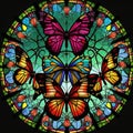 Stained glass window with butterflies. Generative AI