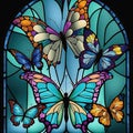 Stained glass window with butterflies. Generative AI. Not based on any actual scene or pattern Royalty Free Stock Photo