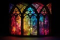 stained glass window casting colorful shadows