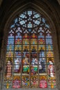 Stained glass window of Cathedral of St. Michael and St, Gudula, Brussels Belgium. Royalty Free Stock Photo