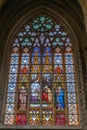 Stained glass window of Cathedral of St. Michael and St, Gudula, Brussels Belgium. Royalty Free Stock Photo