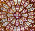 Stained glass window in the Catholic Cathedral. Selective focus