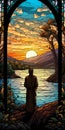 Stained Glass Window: Charles By The Lake Royalty Free Stock Photo