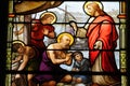 Stained glass window in the church of Houlgate in Normandy Royalty Free Stock Photo