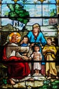 Stained glass window in the church of Houlgate in Normandy Royalty Free Stock Photo