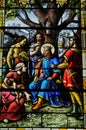 Stained glass window in the church of Houlgate in Normandy Royalty Free Stock Photo