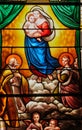 Stained glass window in the church of Houlgate in Normandy Royalty Free Stock Photo