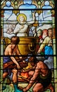 Stained glass window in the church of Houlgate in Normandy Royalty Free Stock Photo