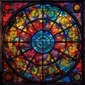 stained glass window circle pattern rainbow colorful poster background wall art. Royalty Free Stock Photo