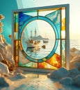 picture frame with boat in the ocean
