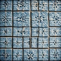 stained glass window A close up of a Dutch blue tile with a ceramic texture and a vintage design Royalty Free Stock Photo