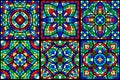 Stained-glass window with colored piece. Decorative mosaic tile pattern. Royalty Free Stock Photo