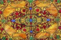 Stained glass window with colorful oriental ornament