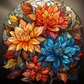 A Stained Glass Window Comes to Life. Artisanal Glasswork Captures the Radiant Dance of Floral Hues Royalty Free Stock Photo