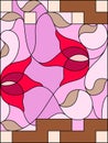 Stained glass window. Composition of stylized tulips, leaves