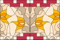 Stained glass window. Composition of stylized tulips, leaves