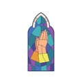 Stained Glass Window Depicts Prayer Hands In Colorful Mosaic, Radiating An Aura Of Devotion And Serenity