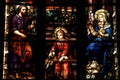 Stained glass window detail with Biblical scene