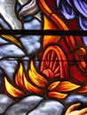 Stained glass window Ezekiel`s fiery chariot wheel