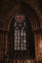 Stained glass window of the famous cathedral of Strasbourg, France Royalty Free Stock Photo