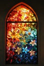 a stained glass window with flowers