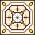 Stained glass window. Geometric tille print or window on the ceiling in square frame. Vector