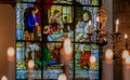 Stained glass window and interior of the German Church in Stockholm Sweden Royalty Free Stock Photo