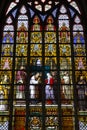 Stained glass window of the Cathedral of St. Michael and St. Gudula in Brussels Royalty Free Stock Photo