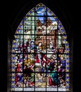 Stained glass window with Joan of Arc