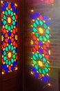 Stained glass window of Nasir Ol-Molk mosque, also famous as Pink Mosque. Shiraz. Iran Royalty Free Stock Photo