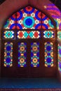 Stained glass window of Nasir Ol-Molk mosque, also famous as Pink Mosque. Shiraz. Iran Royalty Free Stock Photo