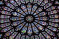 Stained glass window of Notre Dame Cathedral in Paris Royalty Free Stock Photo