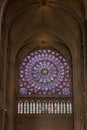 Stained glass window in Notre dame cathedral, Paris Royalty Free Stock Photo