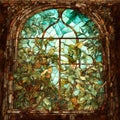 Stained Glass Window In An Old Abandoned Mansion