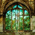 Stained Glass Window In An Old Abandoned Mansion