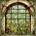 Stained Glass Window In An Old Abandoned Mansion